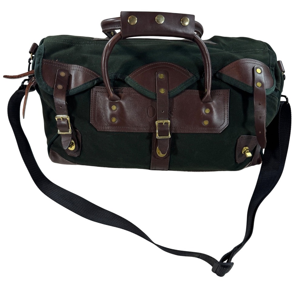 Vintage Orvis Battenkill Duffel Bag Green Canvas Brown Leather Travel Weekender